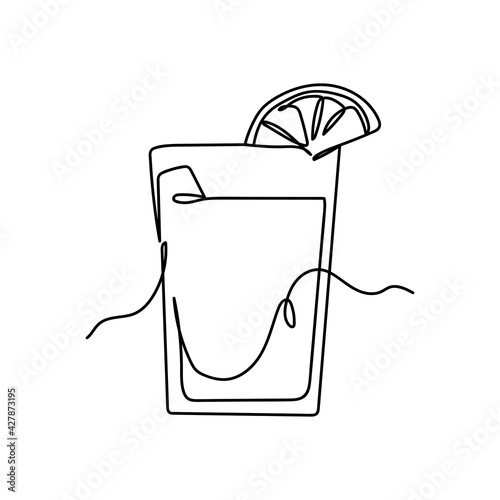 Continuous one line of glass of lemonade in silhouette. Minimal style. Perfect for cards, party invitations, posters, stickers, clothing. Black abstract icon.