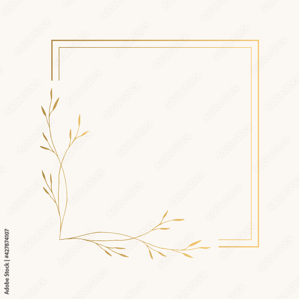 Elegant squared frame with golden leaves. Vector isolated illustration. Elegant squared frame with golden leaves. Vector isolated illustration.