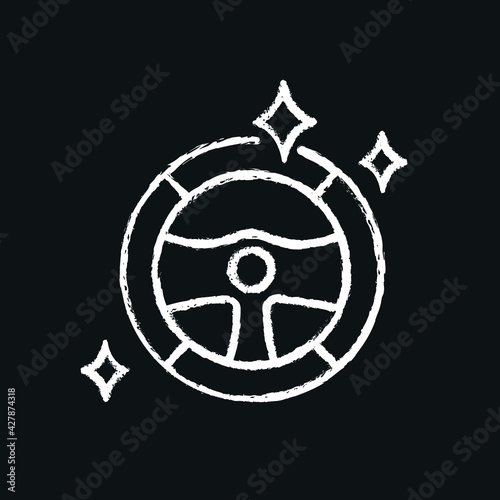 Steering wheel cleaning chalk icon. Car wash. Thin line customizable illustration. Contour symbol. Vector isolated outline drawing.