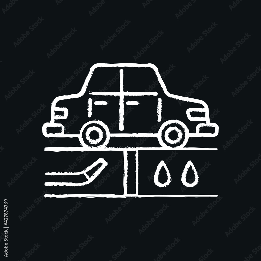 Cleaning the suspension chalk icon. Car wash. Thin line customizable illustration. Contour symbol. Vector isolated outline drawing.