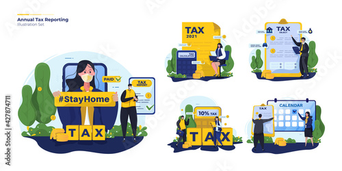 Annual tax report illustration collection set