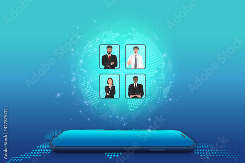 Illustrations design concept video conference by mobile. online meeting work form anywhere . Vector Illustration..