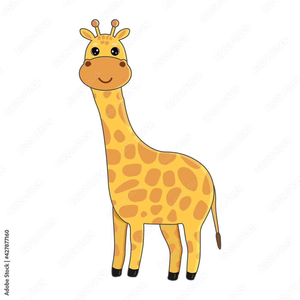 Obraz premium Cute little giraffe isolated on white background. Funny African animal. Childish character.