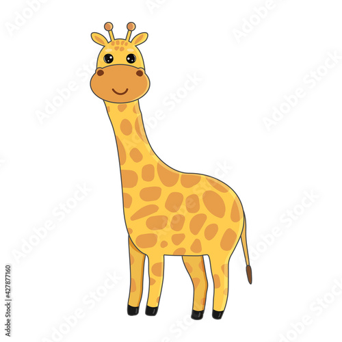 Cute little giraffe isolated on white background. Funny African animal. Childish character.