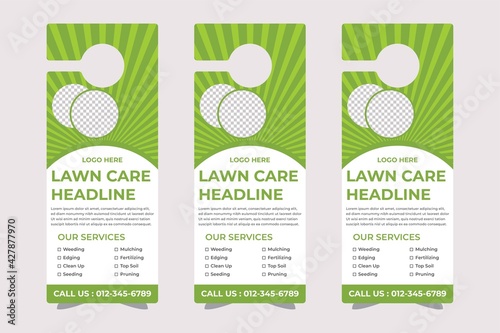 lawn care door hanger design template, hotel knob design. Vector door hanger.	
