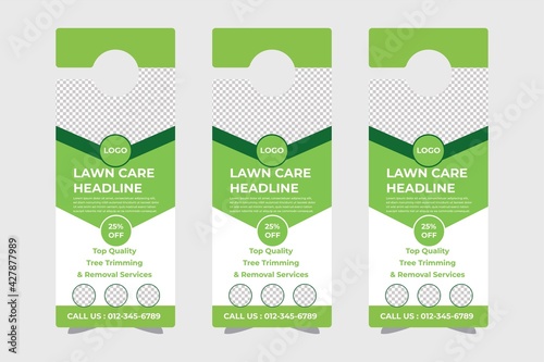 lawn care door hanger design template, hotel knob design. Vector door hanger.	
