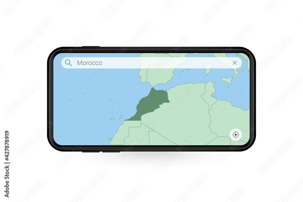 Searching map of Morocco in Smartphone map application. Map of Morocco in Cell Phone. Searching map of Morocco in Smartphone map application. Map of Morocco in Cell Phone.