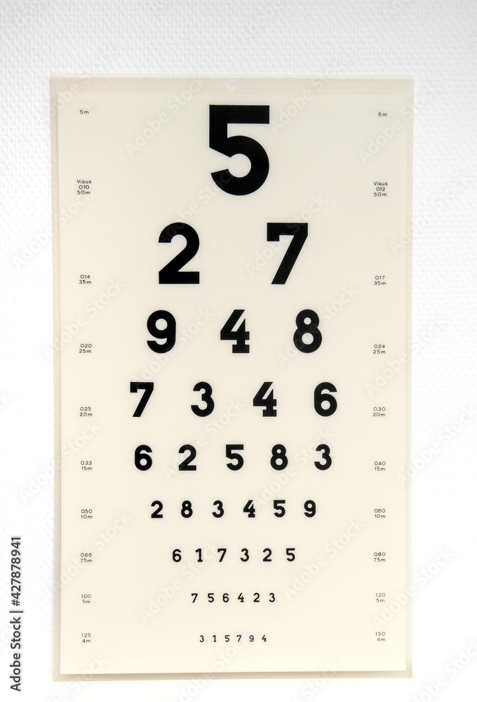 Sehtest Tafel in einer Arztpraxis, beim Augenarzt oder Optiker, Hochformat Stock Photo Adobe Stock