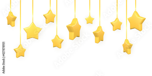 3d golden garland of stars. Holiday design element. Realistic 3d yellow star. Vector illustration
