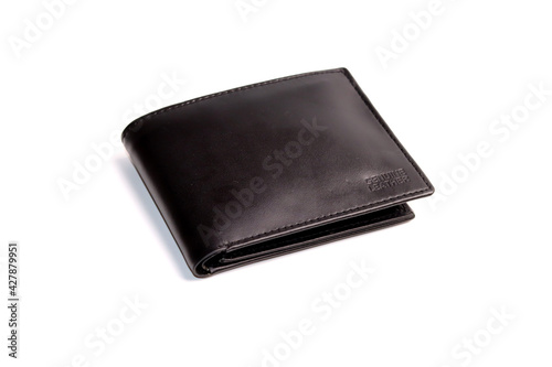 Genuine Black Leather Wallet For Men's Isolated on white Background