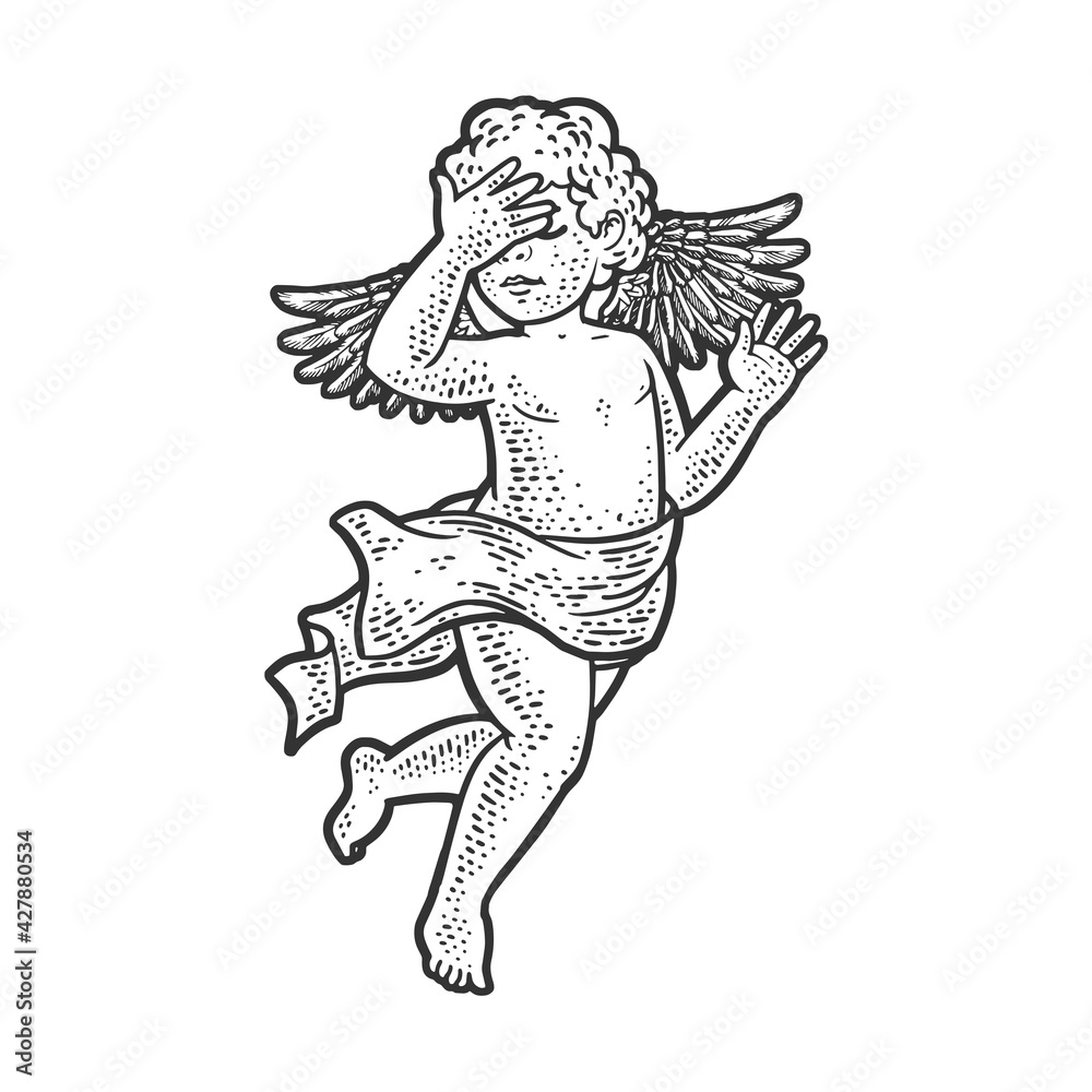 Fototapeta Szkic ilustracji rastrowych gestów twarzy anioła