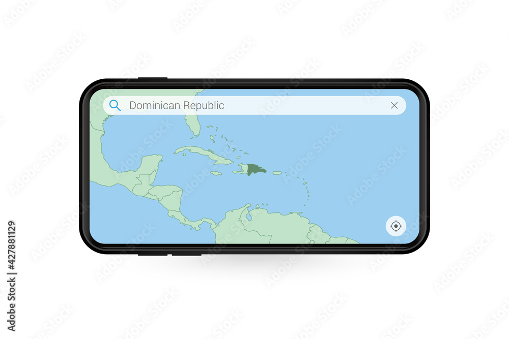 Searching map of Dominican Republic in Smartphone map application. Map of Dominican Republic in Cell Phone. Searching map of Dominican Republic in Smartphone map application. Map of Dominican Republic in Cell Phone.