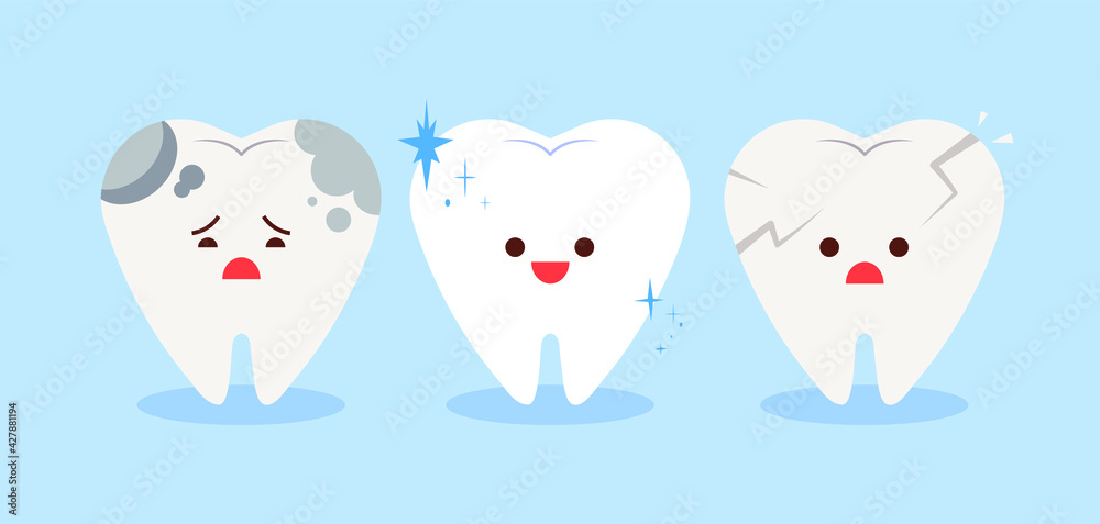Broken and rotten teeth, healthy white teeth. Concept vector illustration of healthy teeth care comparison. Broken and rotten teeth, healthy white teeth. Concept vector illustration of healthy teeth care comparison.