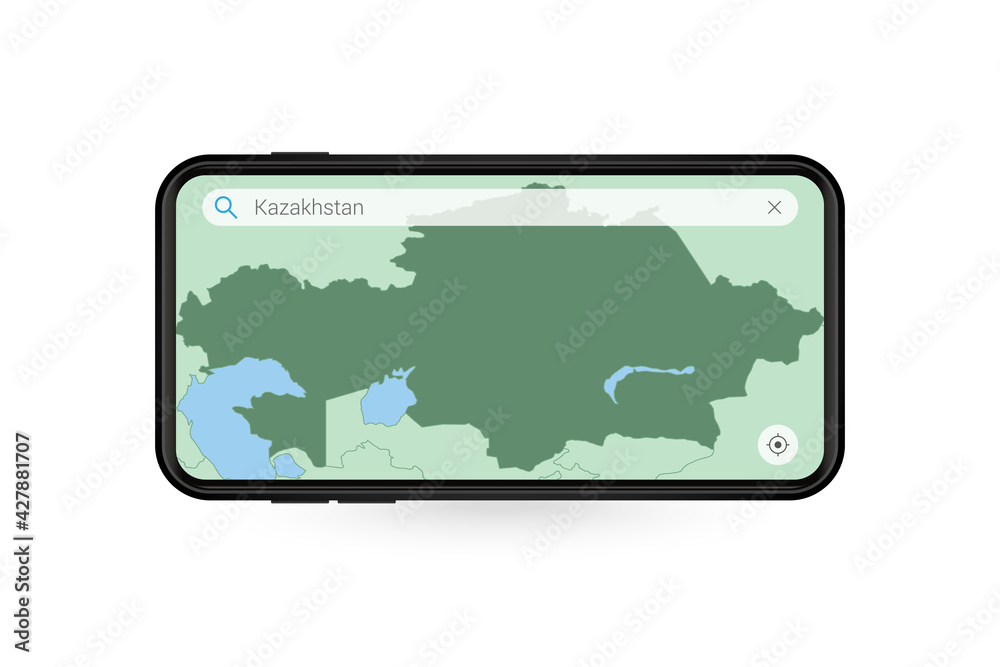 Searching map of Kazakhstan in Smartphone map application. Map of Kazakhstan in Cell Phone. Searching map of Kazakhstan in Smartphone map application. Map of Kazakhstan in Cell Phone.