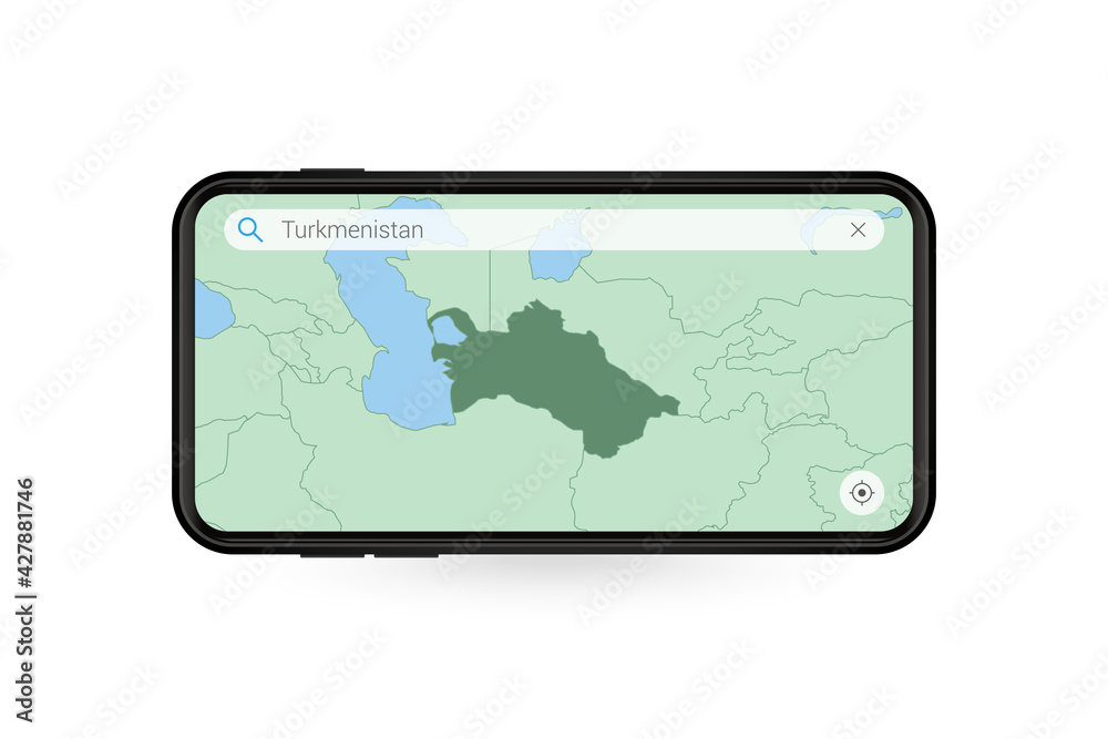 Searching map of Turkmenistan in Smartphone map application. Map of Turkmenistan in Cell Phone. Searching map of Turkmenistan in Smartphone map application. Map of Turkmenistan in Cell Phone.