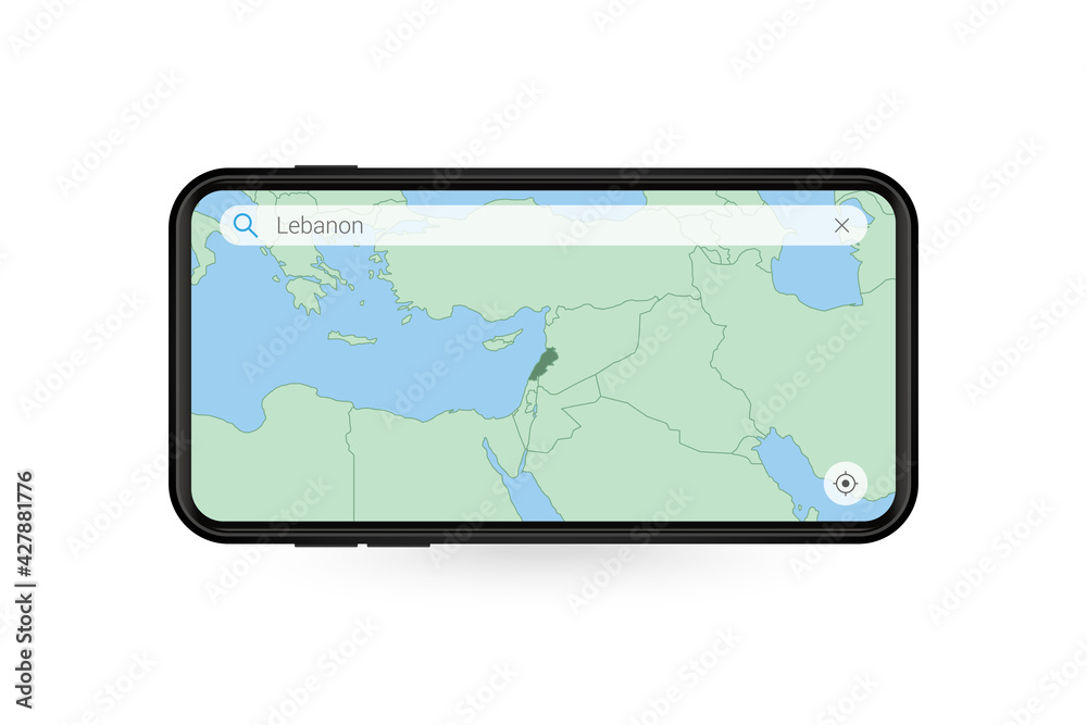 Searching map of Lebanon in Smartphone map application. Map of Lebanon in Cell Phone. Searching map of Lebanon in Smartphone map application. Map of Lebanon in Cell Phone.