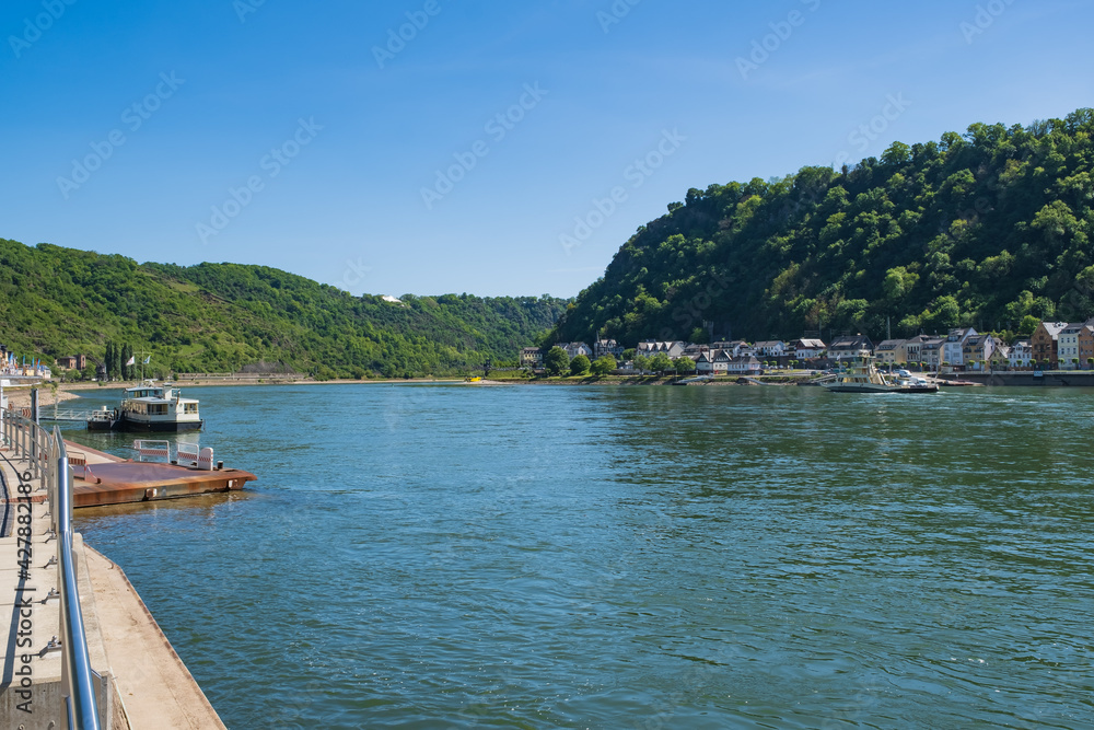 View downstream of the Rhine at St Goarshausen / Germany on a sunny day