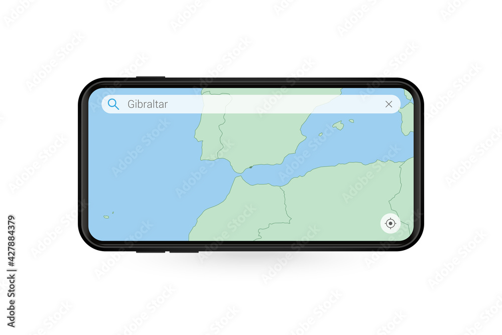 Searching map of Gibraltar in Smartphone map application. Map of Gibraltar in Cell Phone. Searching map of Gibraltar in Smartphone map application. Map of Gibraltar in Cell Phone.