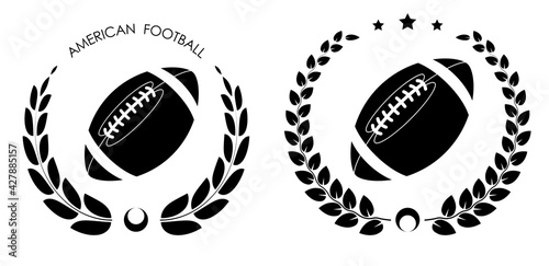 symbol, emblem sports ball for American football with laurel wreath for competition. Sports equipment. Active lifestyle. Vector
