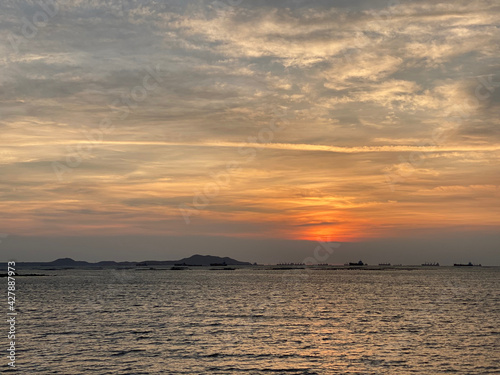 Sunset over the Gulf of Thailand at Siracha