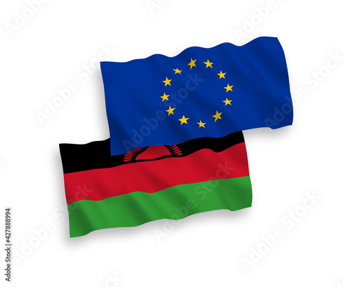 Flags of European Union and Malawi on a white background