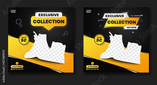 Exclusive shoes promo square web banner template