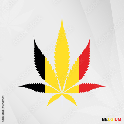 Flag of Belgium in Marijuana leaf shape. The concept of legalization Cannabis in Belgium.