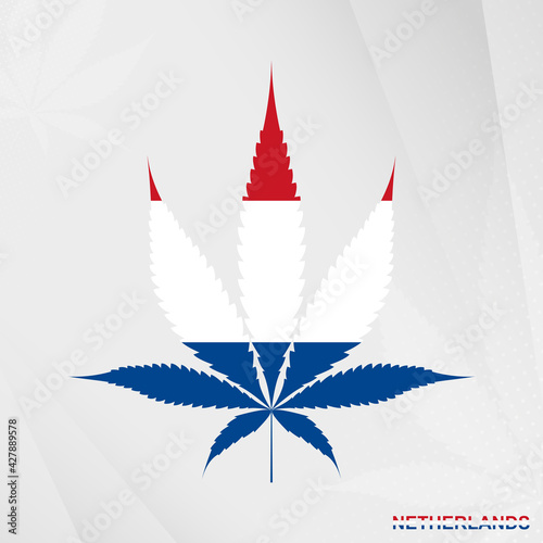 Flag of Netherlands in Marijuana leaf shape. The concept of legalization Cannabis in Netherlands.