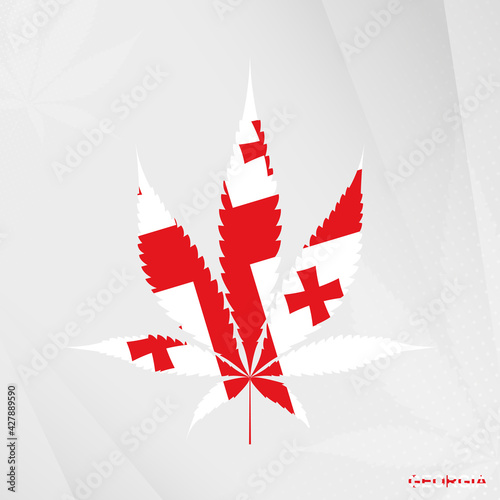 Flag of Georgia in Marijuana leaf shape. The concept of legalization Cannabis in Georgia.