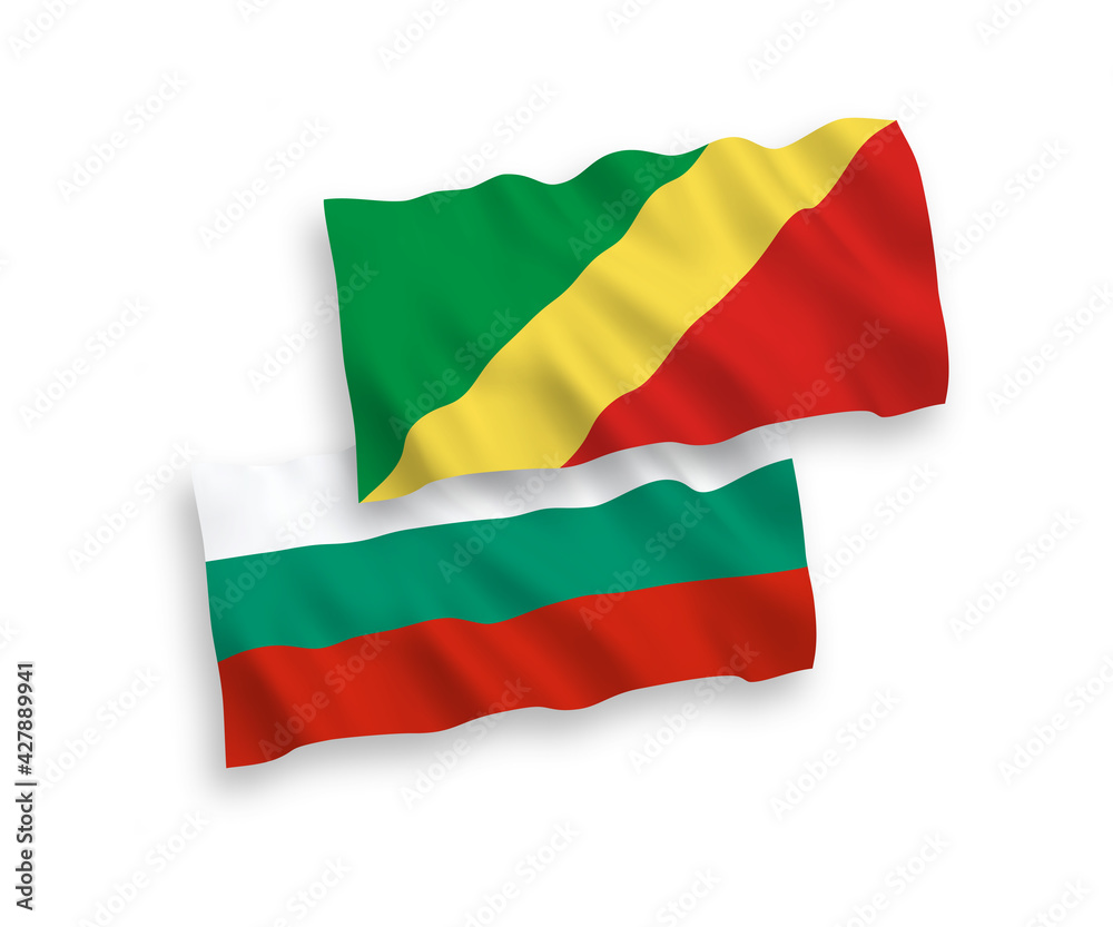 Flags of Republic of the Congo and Bulgaria on a white background Flags of Republic of the Congo and Bulgaria on a white background