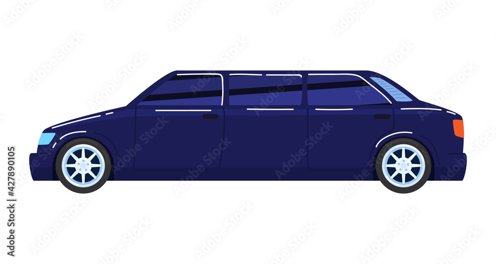 Cars trucks, luxury long transport, VIP vehicle, elegant limousine, design cartoon style vector illustration, isolated on white.
