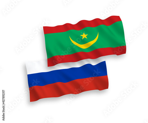 Flags of Islamic Republic of Mauritania and Russia on a white background