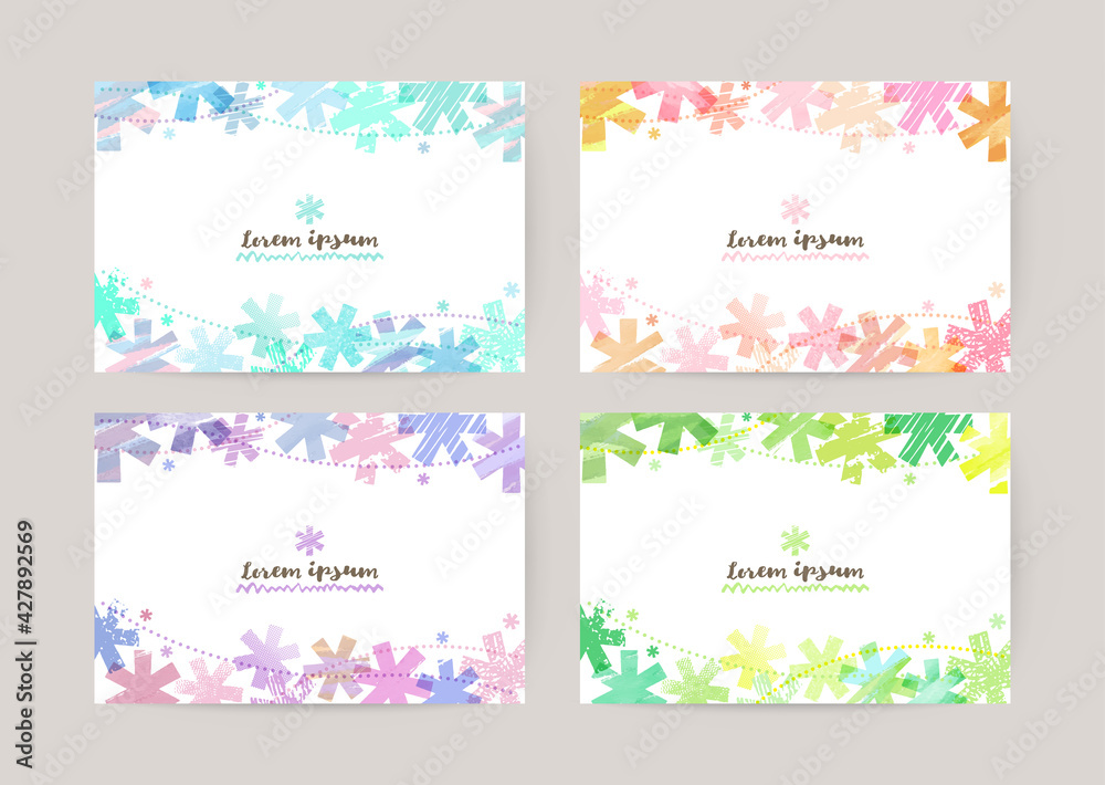 vector card design template with colorful asterisks, watercolor decoration