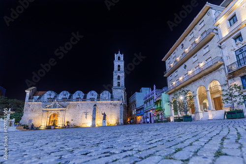 The Basilica and Monastery of San Francisco de Asis at night - Havana, Cuba photo