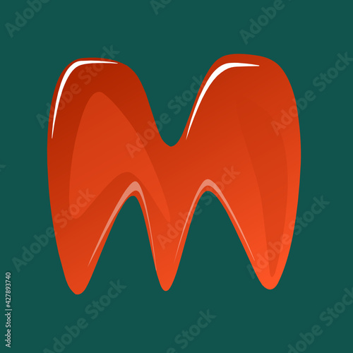 Vector letter of the alphabet "M" in glossy orange color 
