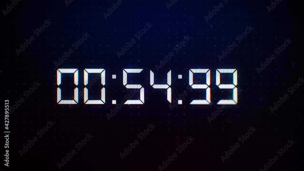 Screen Countdown Numbers Close-up of 60 Seconds countdown White numbers on a Computer Screen in ...