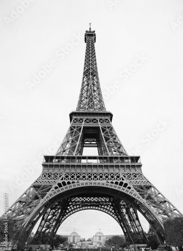 Paris Eiffel Tower - black and white retro postcard styled. © denys_kuvaiev