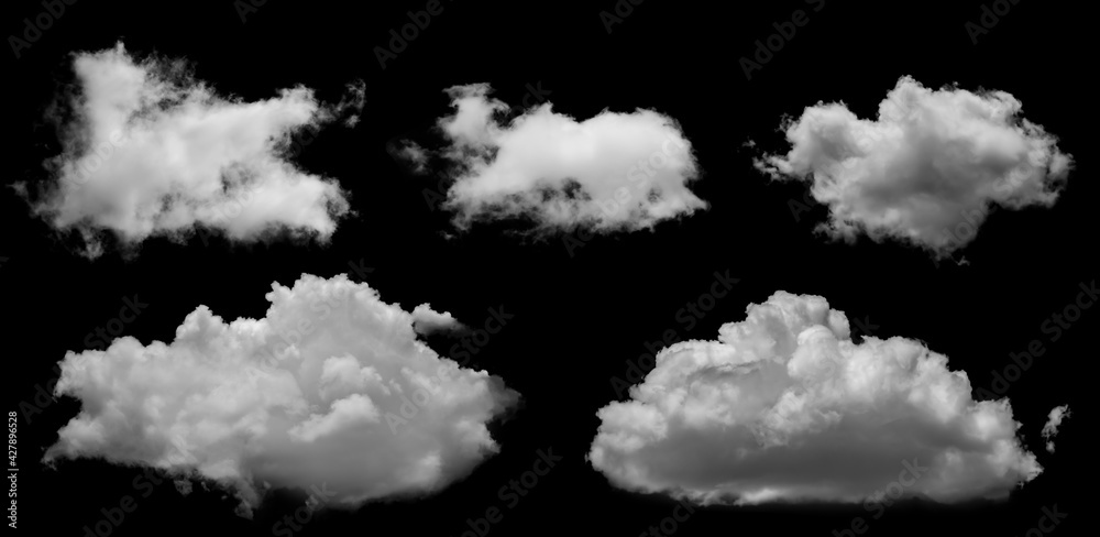 White clouds isolated on black background, clounds set on black White clouds isolated on black background, clounds set on black