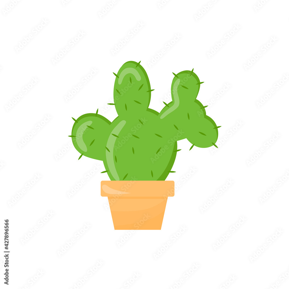 Cactus in a pot. A green succulent. Flat cartoon illustration isolated on a white background Cactus in a pot. A green succulent. Flat cartoon illustration isolated on a white background