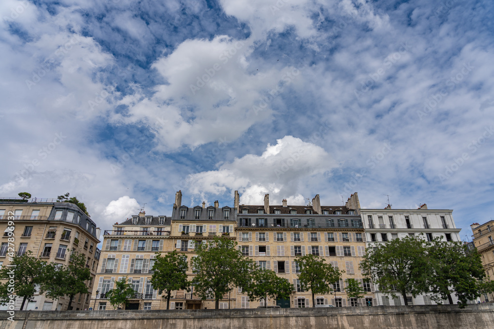 Haussmann architecture buildings along banks of the Seine river