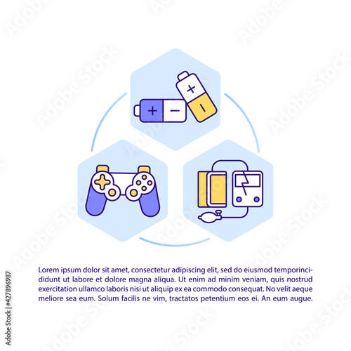 Electronic products concept line icons with text. PPT page vector template with copy space. Brochure, magazine, newsletter design element. Electronic scrap components linear illustrations on white