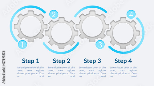 Empty circle gears vector infographic template. One colored presentation design elements with text space. Data visualization with 4 steps. Process timeline chart. Workflow layout with copyspace