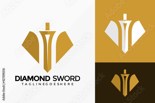 Gold Diamond Sword Logo Vector Design. Abstract emblem, designs concept, logos, logotype element for template.