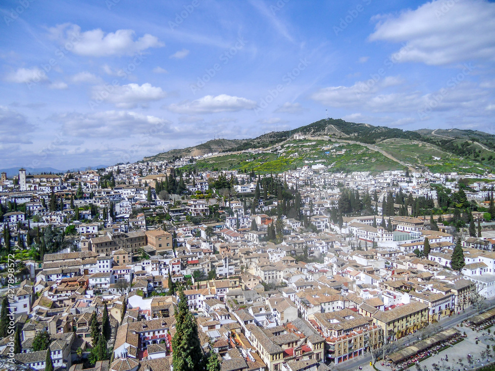 view above old town of granada in spain