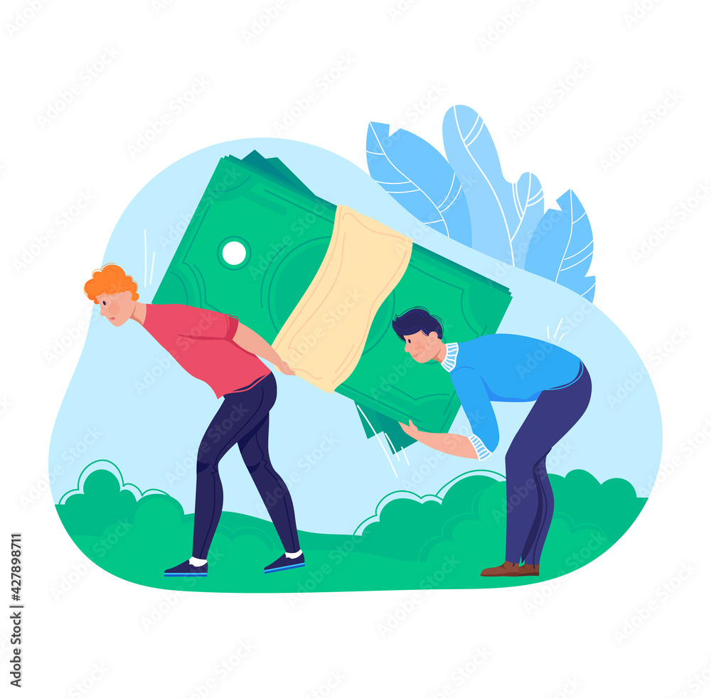 Rich millionaire, money cash, carry currency, heavy full earnings, isolated on white, design, flat style vector illustration. Rich millionaire, money cash, carry currency, heavy full earnings, isolated on white, design, flat style vector illustration.