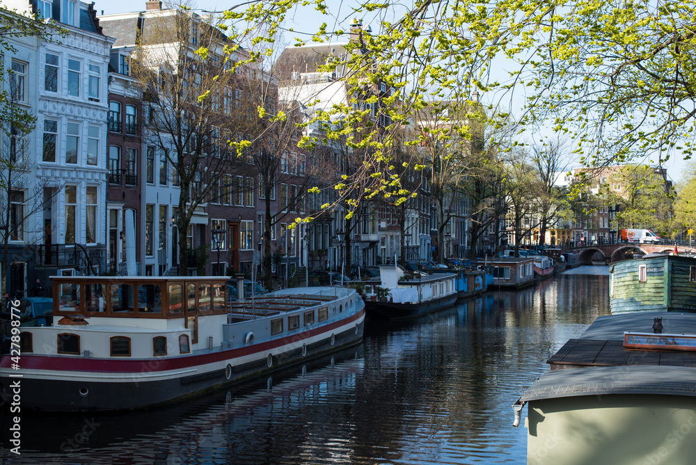 beautiful canal houses and bridges in Amsterdam