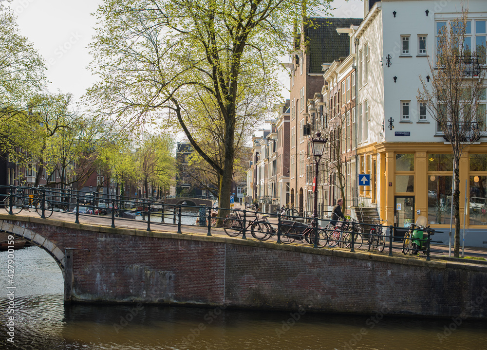 beautiful canal houses and bridges in Amsterdam