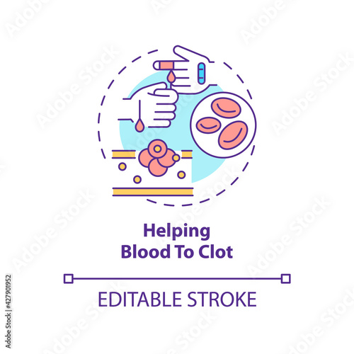Helping blood to clot concept icon. Liver function idea thin line illustration. Uncontrolled bleeding. Coagulation factors producing. Vector isolated outline RGB color drawing. Editable stroke
