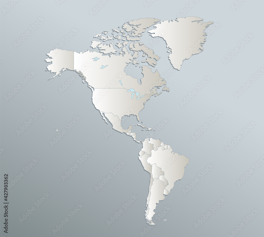 America map, separates states, blue white card paper 3D blank Stock ...
