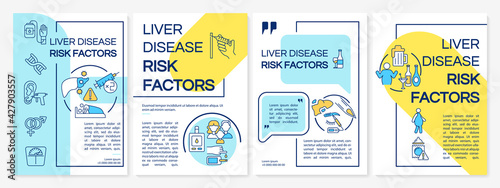 Liver disease risk factors brochure template. Infected needles, sex. Flyer, booklet, leaflet print, cover design with linear icons. Vector layouts for presentation, annual reports, advertisement pages
